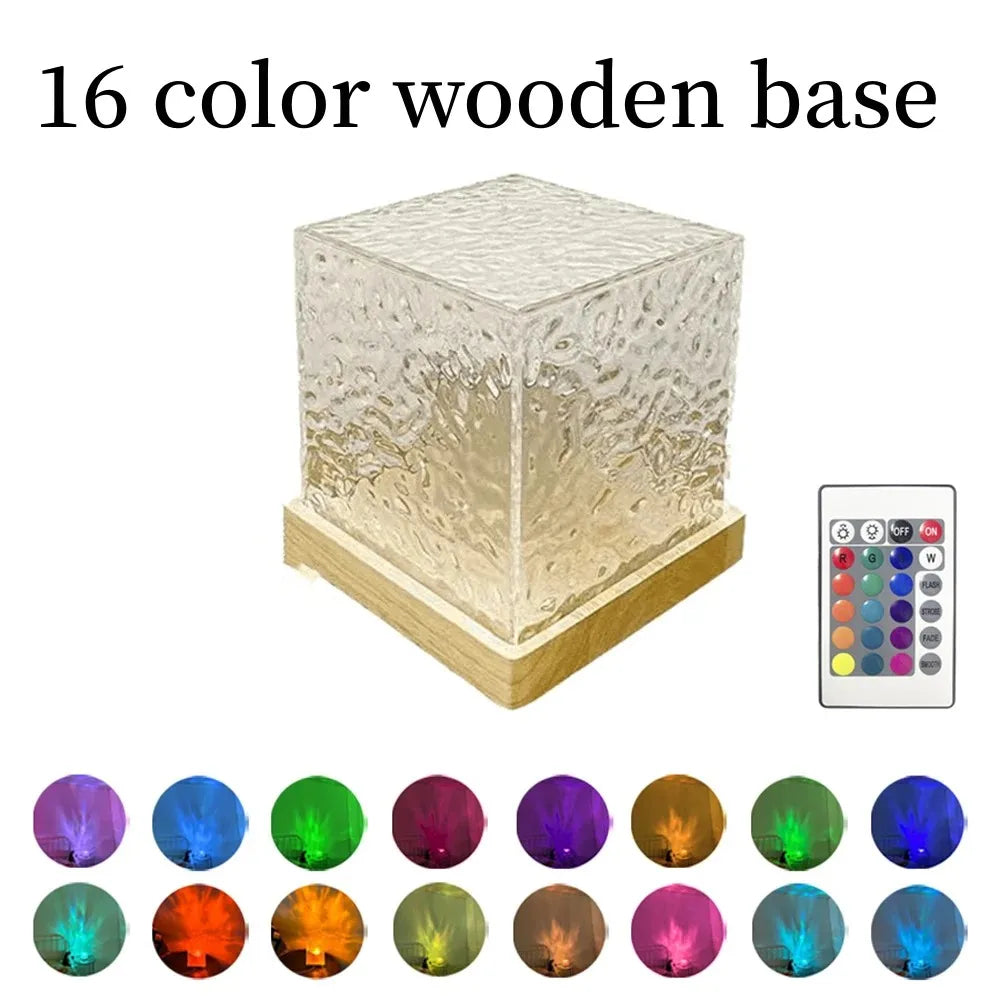 Water Ripple Projector 3/16 Colors Night Light Flame Crystal Lamp Home Houses Decoration Sunset Lights Gift Rotating Light