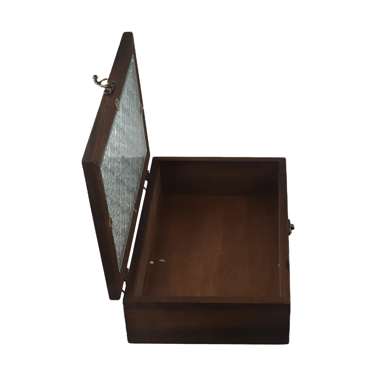 Rectangular Wooden Storage Box Nordic Retro Solid Wood Begonia Flower Glass Desktop Storage Decorative Box Hinged Storage Boxes