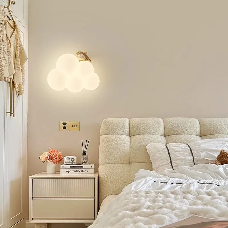 Monkey Light Cartoon Animal Wall Lamp White Cloud Sconce Nursery Room Night Light Children's Bedroom Bedside Lamp Eye Protection