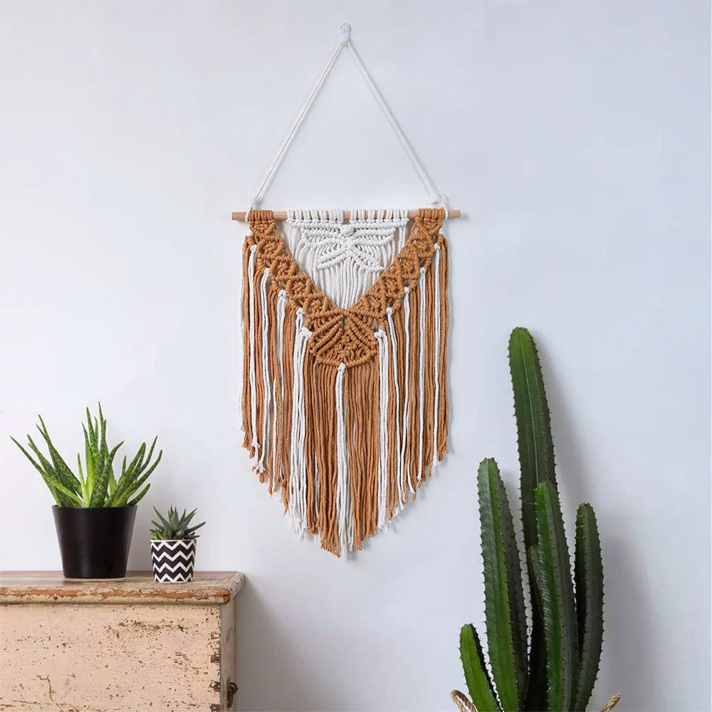 Macrame Wall Hanging Boho Art Wall Decor Wooden Bead Bedroom Nursery Apartment Home Decoration Gift for Girls Birthday Christmas