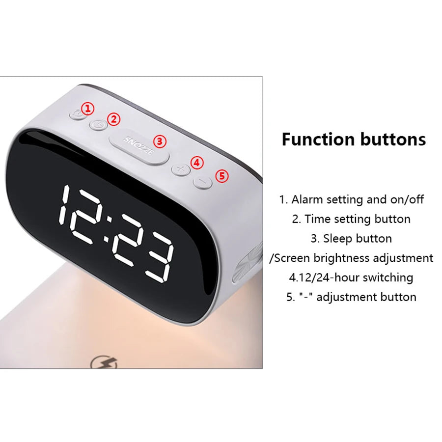 1pc new multi-functional LED warm light night light alarm clock - support mobile phone wireless charging - suitable for living r