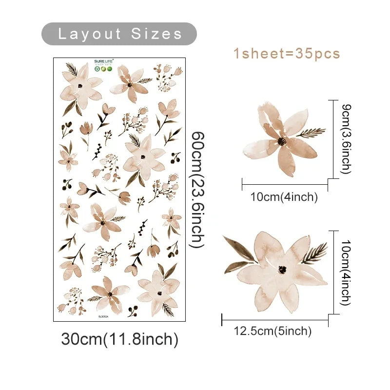 Boho Flowers Wall Stickers Child Watercolor Bedroom Living Room Home Decor Art Eco-frienly Removable Decals PVC Murals