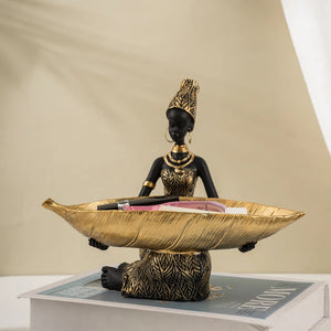 Vilead Black Woman Tray Entrance Porch Decoration Key Candy Holder Container Table Luxury Modern Home Living Room Decor Resin