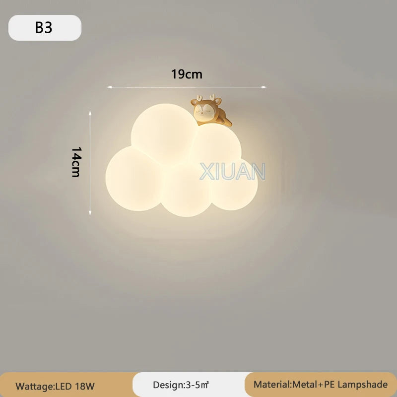 Monkey Light Cartoon Animal Wall Lamp White Cloud Sconce Nursery Room Night Light Children's Bedroom Bedside Lamp Eye Protection