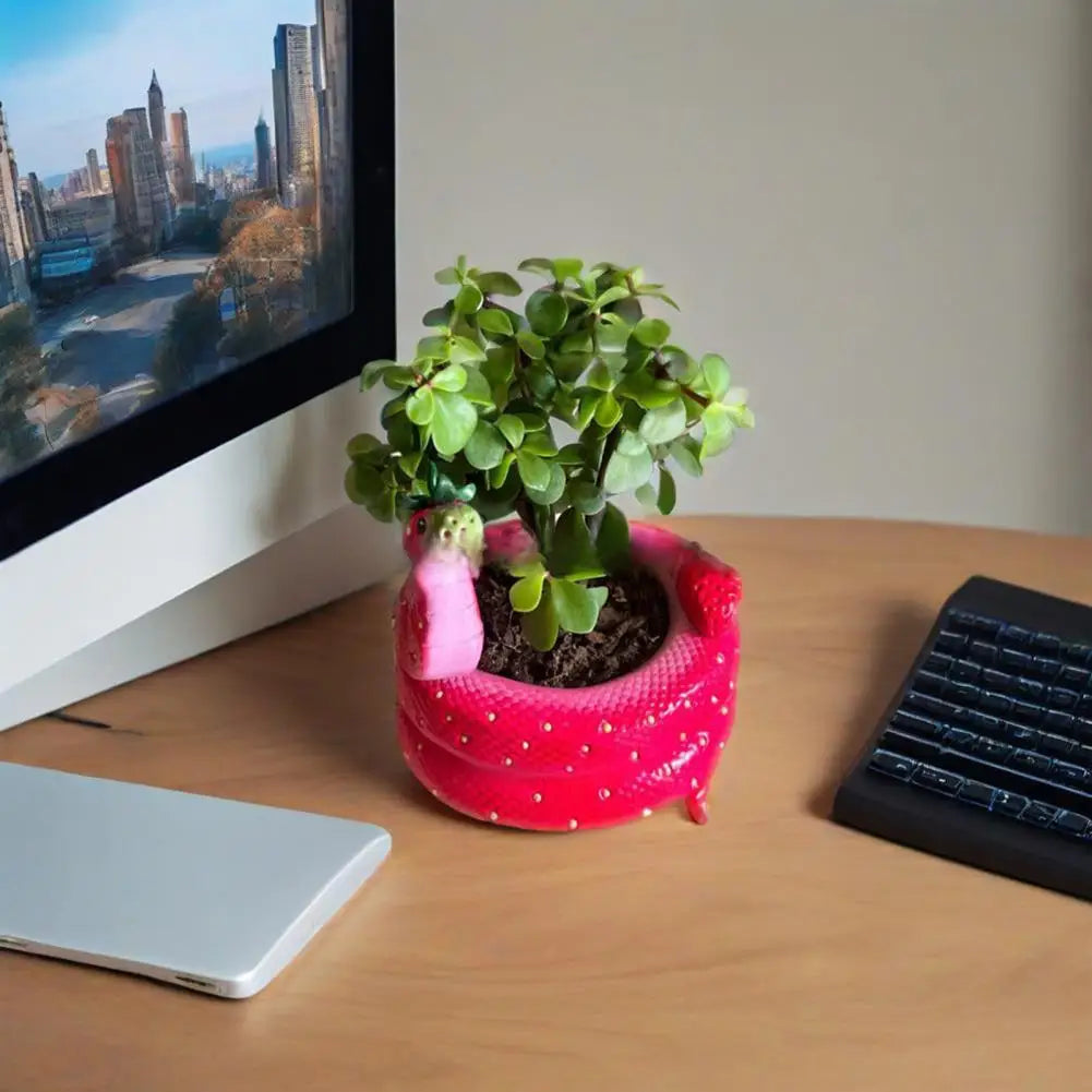 1Pc Snake Flower Pot Unique Resin Coiled Snake Planter with Drainage Hole Decorative Plant Pot for Succulents Cactus Houseplants
