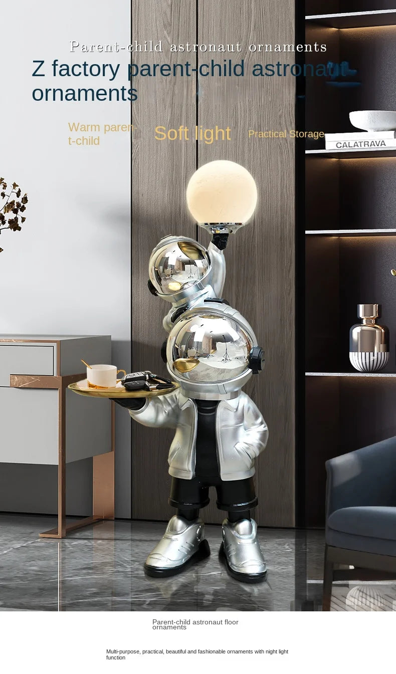 76cm Creative Astronaut Tray Storage Landing Ornament Moon Light Balloon Statue Resin Living Room Bedroom Home Decoration Gift