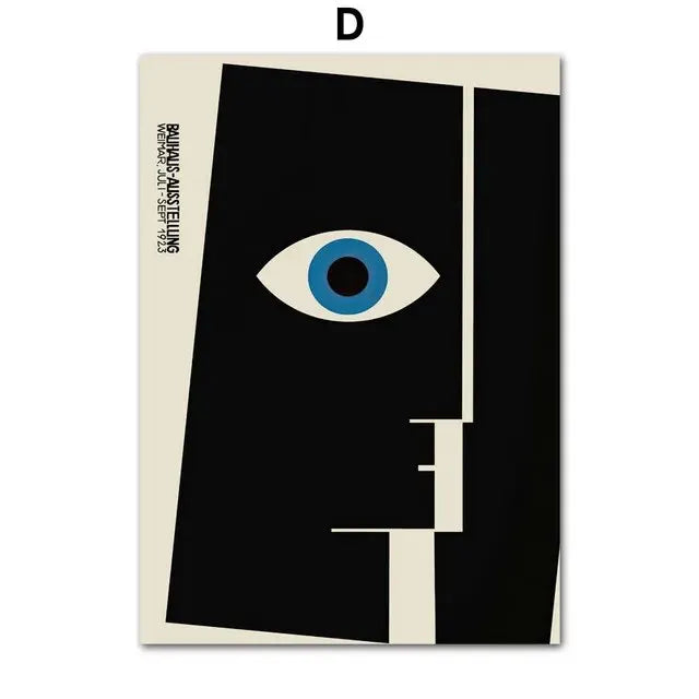 Bauhaus Line Abstract Eye Leopard Black Wall Art, Canvas Painting Poster, Ideal for Living Room Decoration, Unique Home Decor