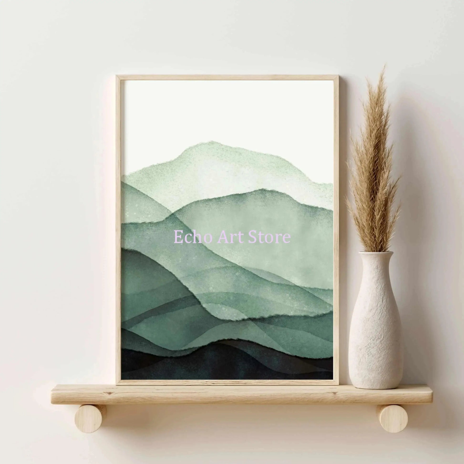 Piece Abstract Green Mountain Ink and Wash Landscape Canvas Wall Art Prints  Modern Living Room Decor