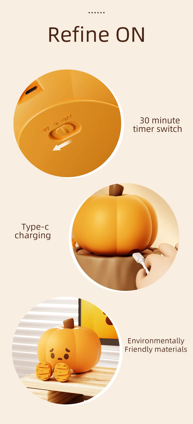 Mushroom Night Light LED Rechargeable USB Table Lamp Desk Room Decoration Baby Nursery Kids Birthday Gift Animal Pumpkin Lantern