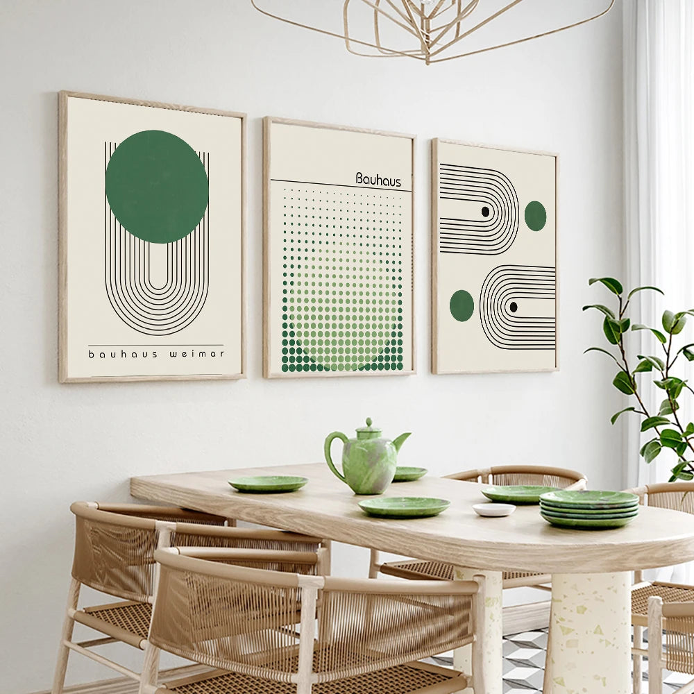 Bauhaus Green Color Block Lines Modern Minimalist Wall Art Posters Prints Canvas Painting Abstract Pictures Living Room Decor