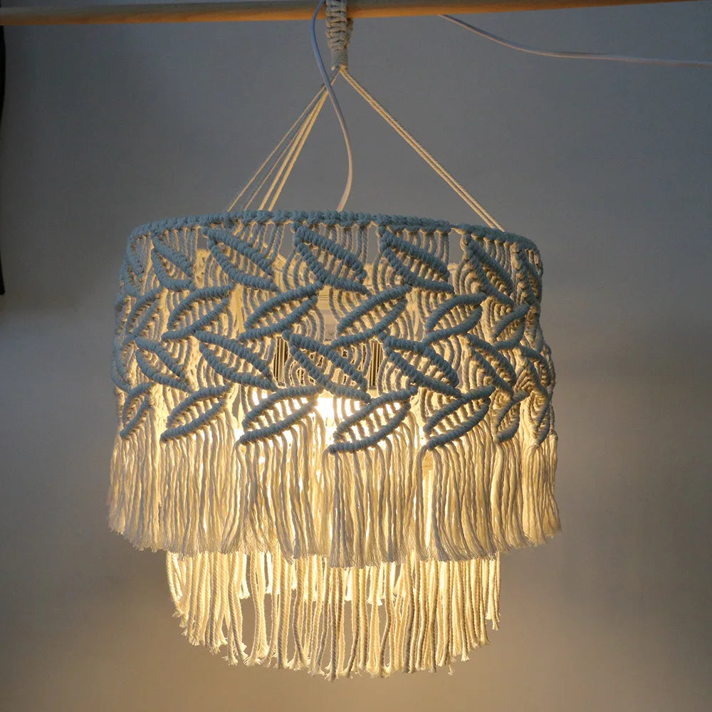 Macrame Lamp Shade Handwoven Portable Creative Tassel Lampshade for Living Room Office Housewarming Gift Dorm Home Decorations