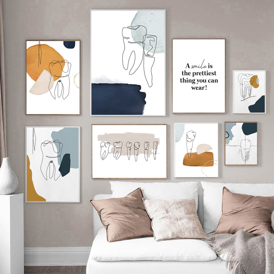 Tooth Wall Art Modern Dental Clinic Oil Painting Aesthetics Abstract Line Posters And Printed Pictures Dentist Office Decoration