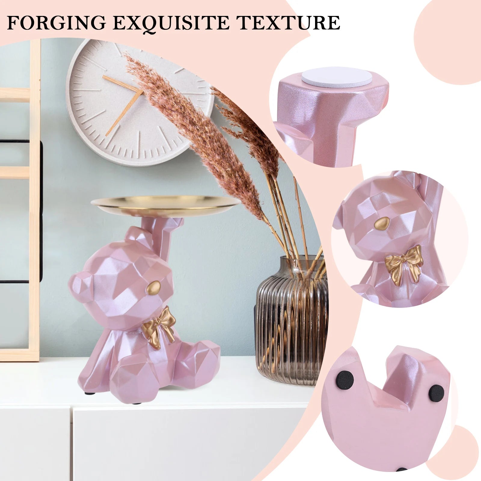 Bear Storage Tray Geometric Bear Key Bowl Multifunctional Key Holder Figurine Decorative Jewelry Candy Tray for Home Office