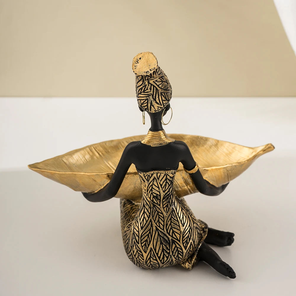 Vilead Black Woman Tray Entrance Porch Decoration Key Candy Holder Container Table Luxury Modern Home Living Room Decor Resin