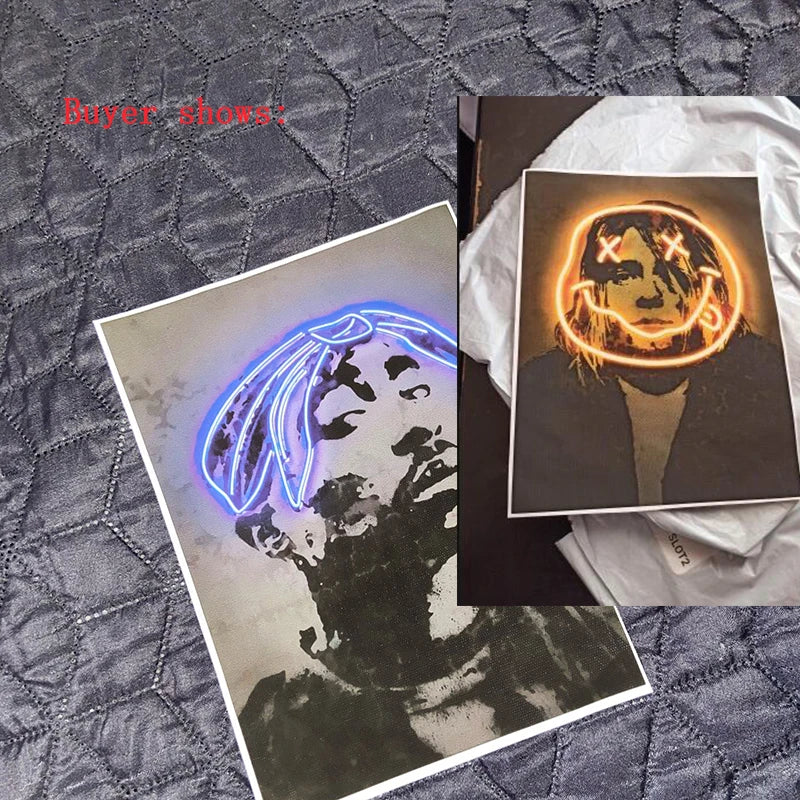 Canvas Print Art Poster Abstract Neon Design Rapper Star Canvas Paintings 2PAC Hip Hop Singers Poster Wall Art Bar Home Decor