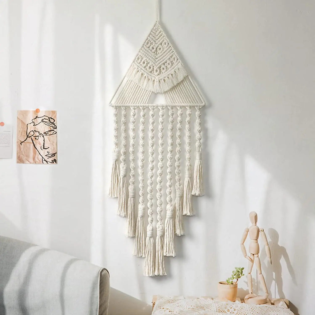 Macrame Dream Catcher Wall Hanging Decor Brown Triangle Woven Tassel Tapestry Art Boho Apartment Bedroom Door Home Decoration