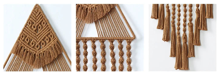 Macrame Dream Catcher Wall Hanging Decor Brown Triangle Woven Tassel Tapestry Art Boho Apartment Bedroom Door Home Decoration