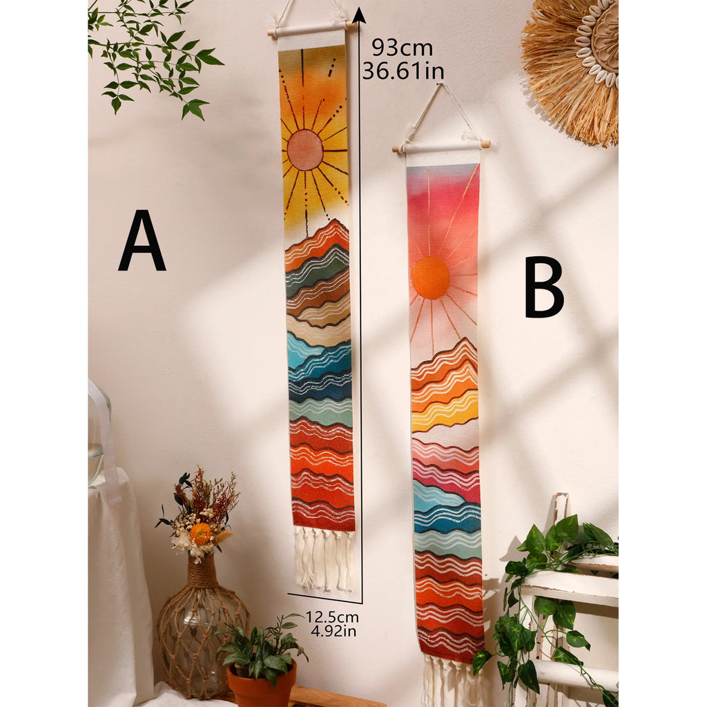 Macrame Wall Tapestry Mountain & Sunrise and sunset Boho Home Decoration Tapestry Wall Hanging Room Decors Aesthetic Wall Decor