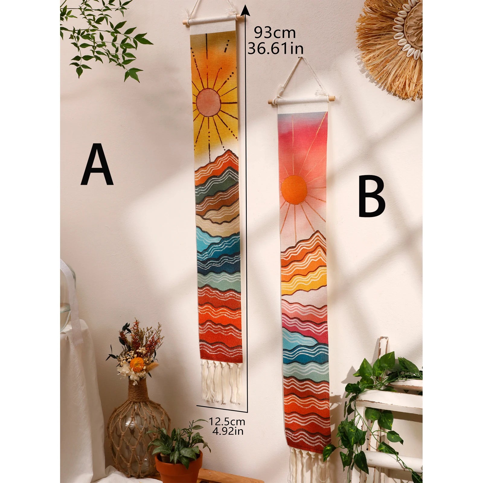 Macrame Wall Tapestry Mountain & Sunrise and sunset Boho Home Decoration Tapestry Wall Hanging Room Decors Aesthetic Wall Decor