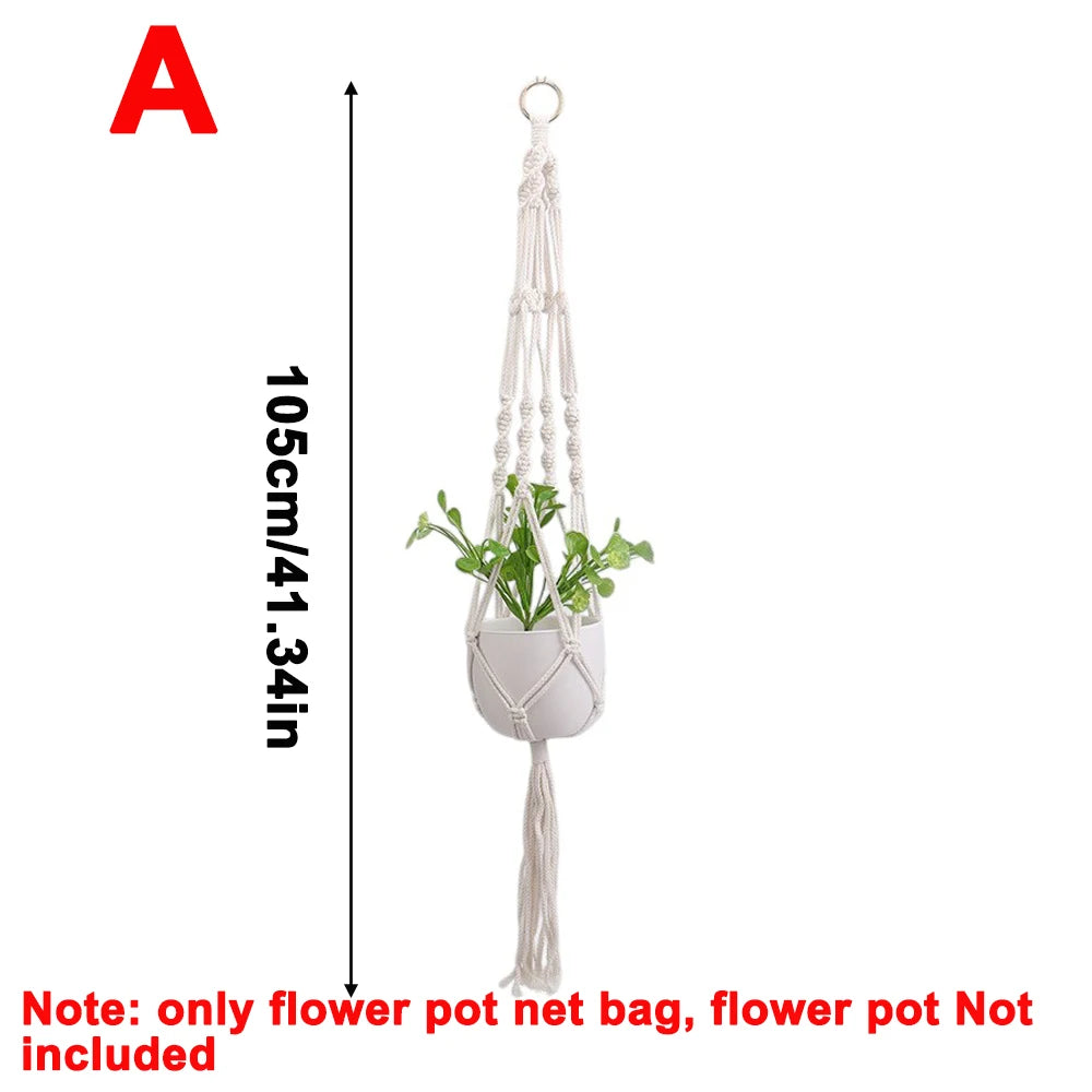 Gardening Green Plant Hanging Basket DIY Plant Flowers Holder Handmade Macrame Pot Pocket Wall Boho Courtyard Home Decoration