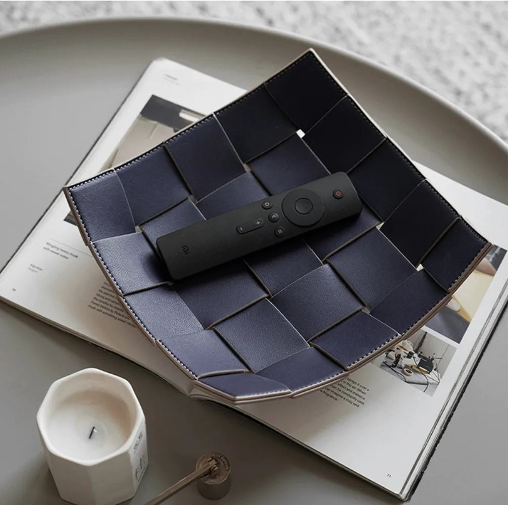 1 Piece Leather Storage Tray Home Appliances Tray Leather Living Room Desktop Woven Storage Tray Trays Decorative  Jewelry Dish