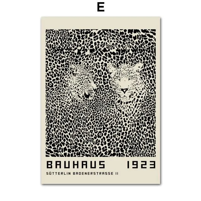 Bauhaus Line Abstract Eye Leopard Black Wall Art, Canvas Painting Poster, Ideal for Living Room Decoration, Unique Home Decor