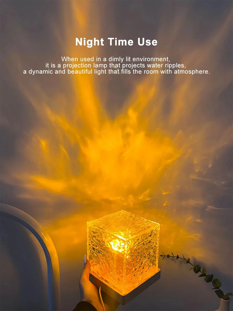 Water Ripple Projector 3/16 Colors Night Light Flame Crystal Lamp Home Houses Decoration Sunset Lights Gift Rotating Light