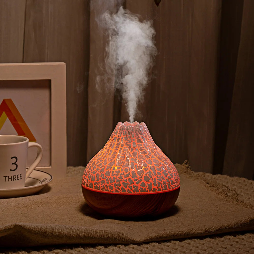 Volcano Air Humidifier 300ml Large Capacity Water Mist Aromatherapy Diffuser USB Desktop Humidifier with 7 Colorful Night Lights