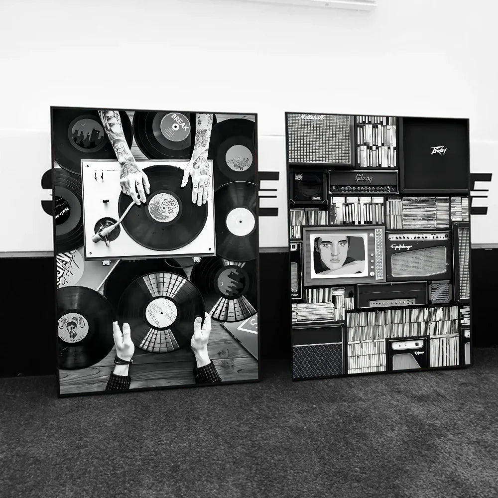 Nordic Vintage Vinyl Records Poster Self-adhesive Art Waterproof Paper Sticker Coffee House Bar Room Wall Decor