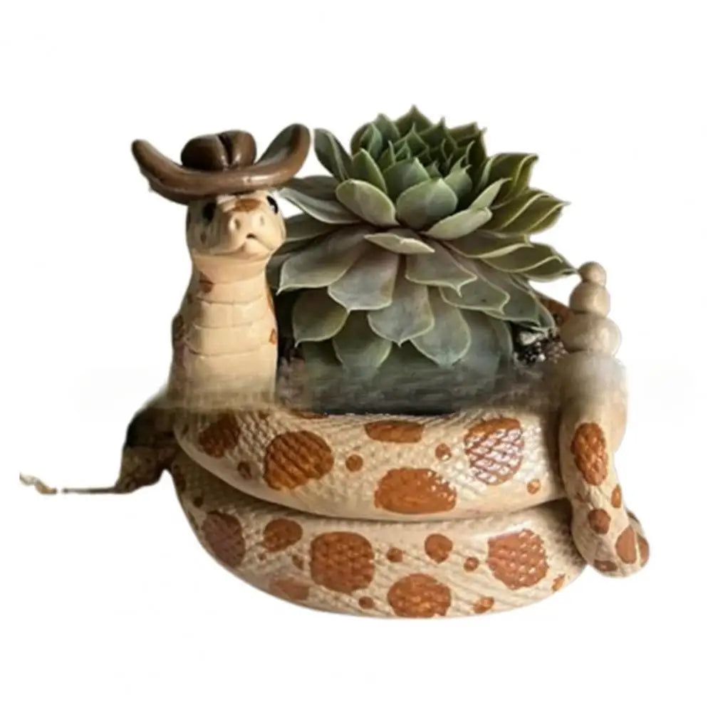 1Pc Snake Flower Pot Unique Resin Coiled Snake Planter with Drainage Hole Decorative Plant Pot for Succulents Cactus Houseplants
