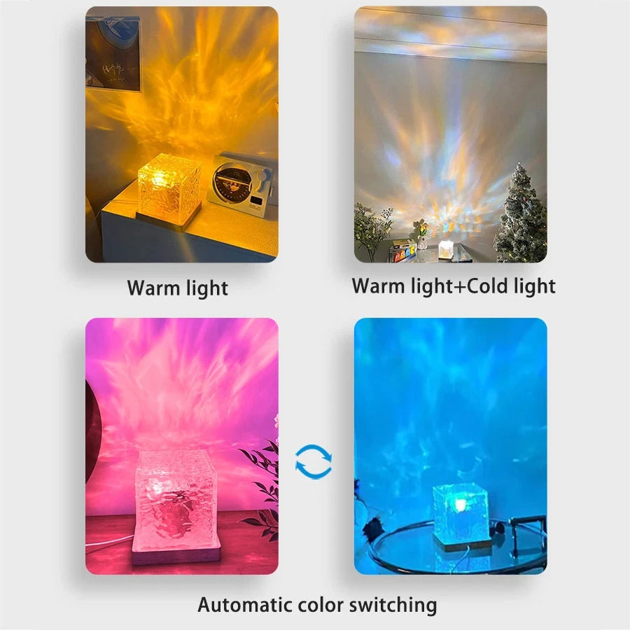 Water Ripple Projector 3/16 Colors Night Light Flame Crystal Lamp Home Houses Decoration Sunset Lights Gift Rotating Light