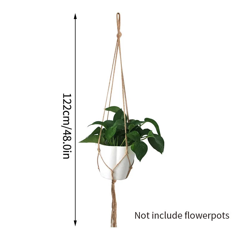 Green Plant Hanging Basket Cotton Rope Handmade Plant Hanger Flower Pot Macrame Pot Pocket Wall Boho Courtyard Home Decoration