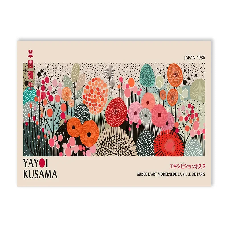 Abstract Yayoi Kusama Flower Exhibition Art Poster Vintage Japanese Print Canvas Painting Modern Room Large Size Wall Home Decor