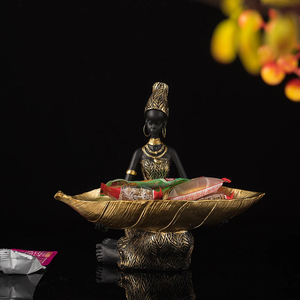 Vilead Black Woman Tray Entrance Porch Decoration Key Candy Holder Container Table Luxury Modern Home Living Room Decor Resin