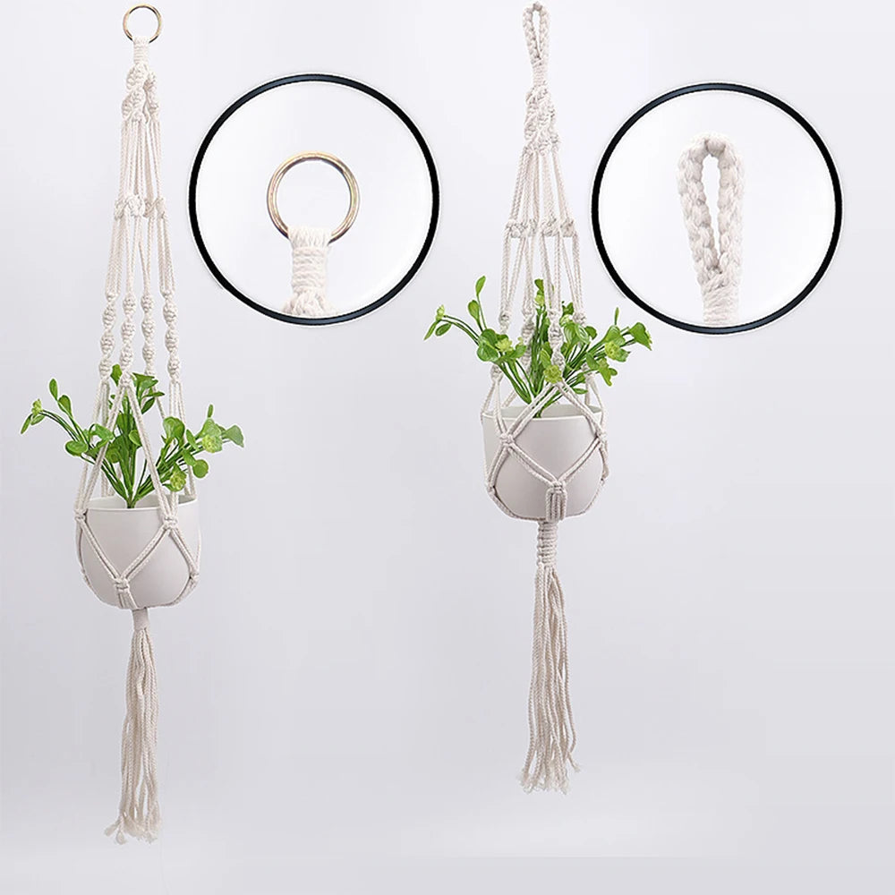 Gardening Green Plant Hanging Basket DIY Plant Flowers Holder Handmade Macrame Pot Pocket Wall Boho Courtyard Home Decoration