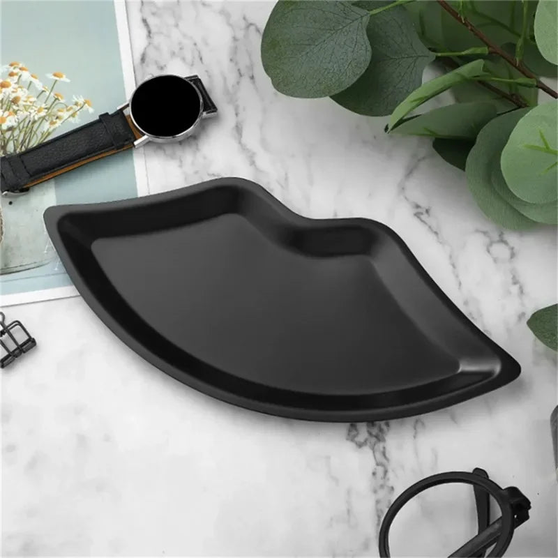 Korean Style Ins Style Stainless Steel Lip Shaped Jewelry Tray Home Cosmetics Metal Tray Female Jewelry Storage Tray Decorative