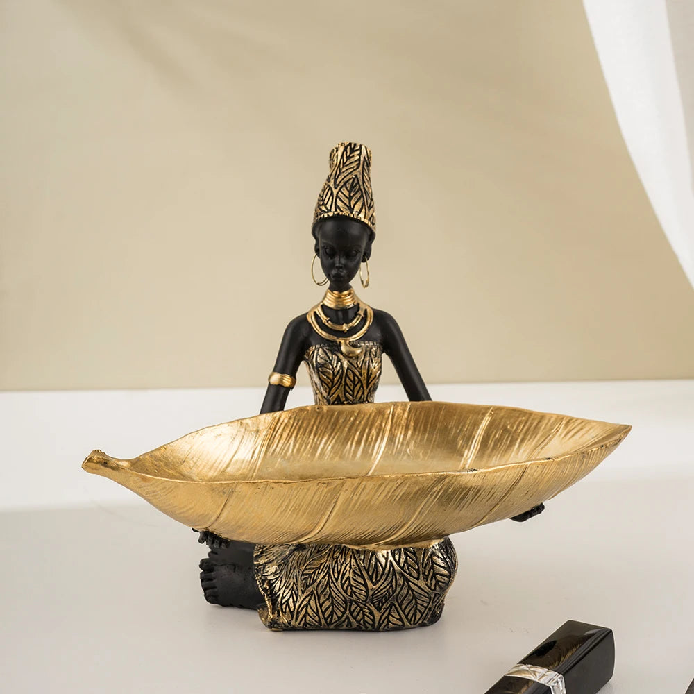 Vilead Black Woman Tray Entrance Porch Decoration Key Candy Holder Container Table Luxury Modern Home Living Room Decor Resin
