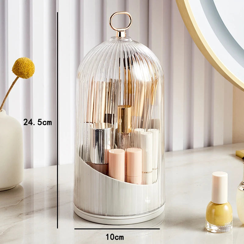 360° Rotating Makeup Brush Holder With Lid Desktop Makeup Organizer Cosmetic Storage Box Lipstick Eyebrow Storage Container Box