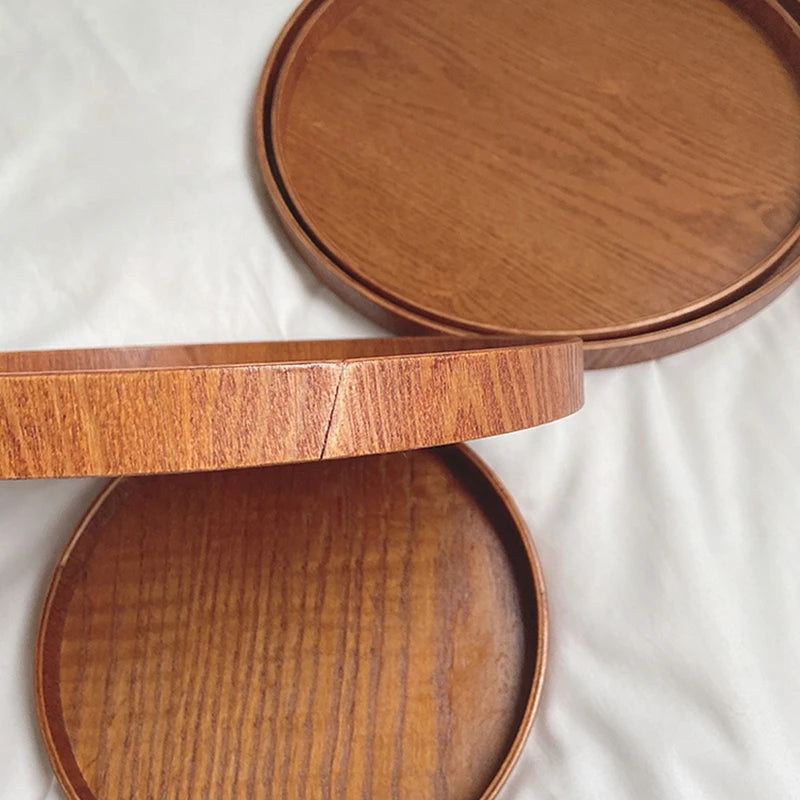 Table Decoration Tray Wooden Round Tray Decorative Trays Snack Plate Sundries Display Organizer Desktop Decorative Plate