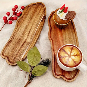 Japanese Style Wooden Tea Coffee Tray Fruit Dessert Candy Plate Wood Decorative Bread Snack Cake Food Dish Trays Tableware