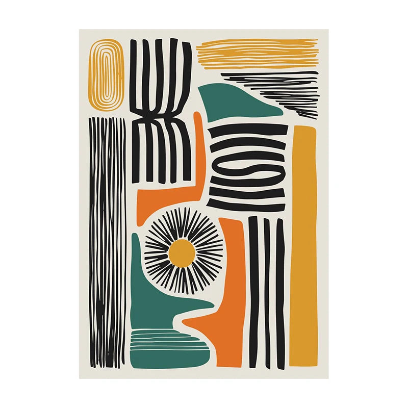 Abstract Shapes and Lines Canvas Paintings Retro Geometric Lines Poster and Print Minimal Art Wall Art Picture for Home Decor