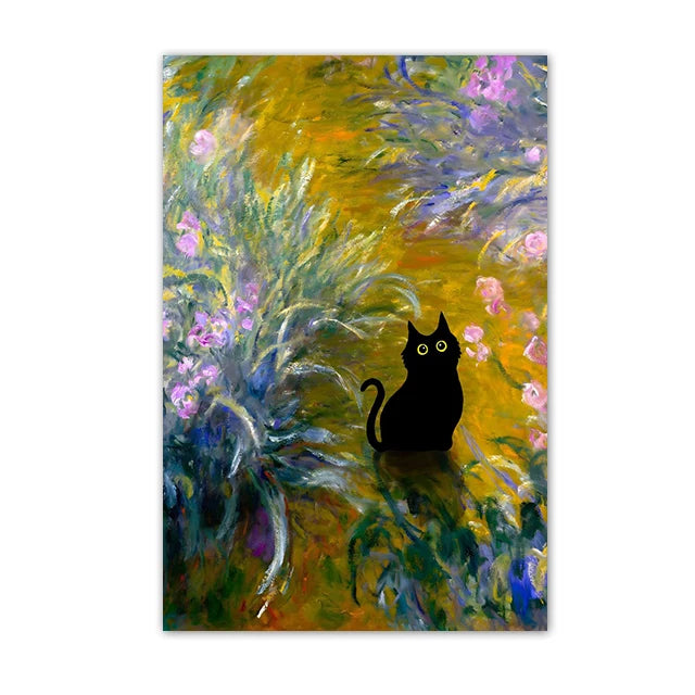Funny Black Cat Wall Art Van Gogh Poster Abstract Famous Reproduction Canvas Painting Aesthetic Room Home Decor