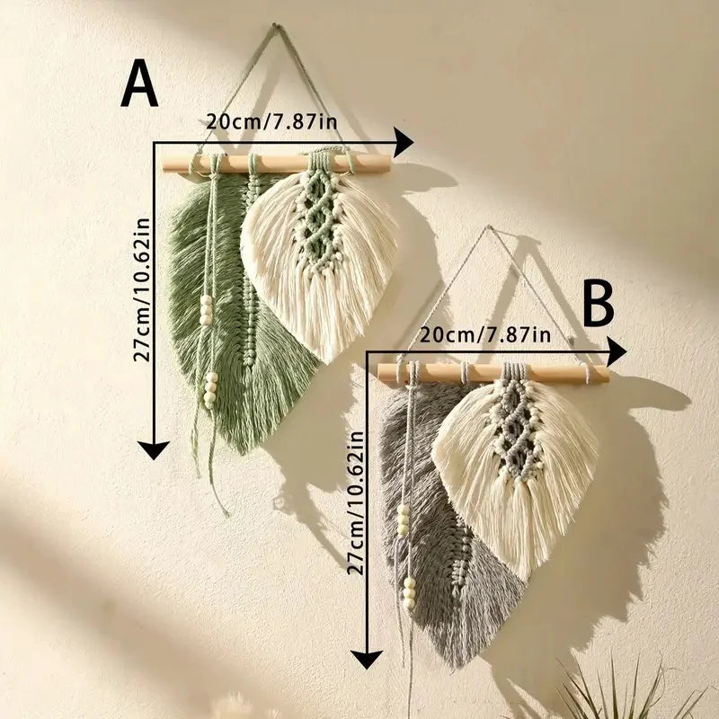 Small Macrame Wall Hanging Boho Woven Leaf Macrame Tapestry Wall Art for Bedroom Home Room Decor GIft for Women Girls