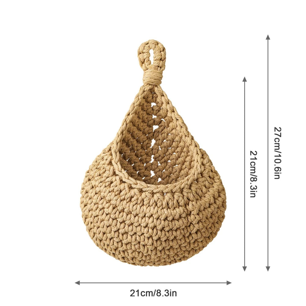 Handwoven Hanging Wall Vegetable Fruit Basket Organizer Container for Kitchen Garden Mount Wall Plant Flower Onion Storage Decor