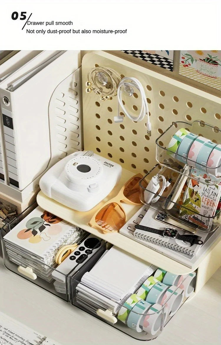 Kawaii Hook Drawer Type Hole Board Small Card Stand Display Desktop Idol Storage Box Desk Stationery Organization Storage Rack