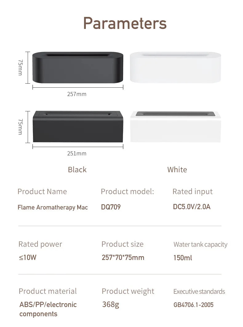 Flame Aroma Diffuser Essential Oil Air Humidifier Ultrasonic Cool Mist Difusor with RGB Realistic Fire Night Light