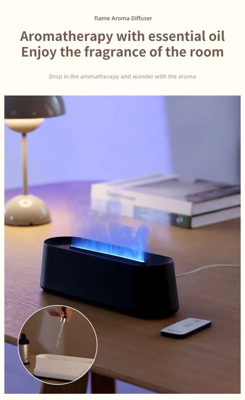 Flame Diffusers for Essential Oils 300ML Aroma Diffuser Humidifier with RGB Light Remote Control for Home Office
