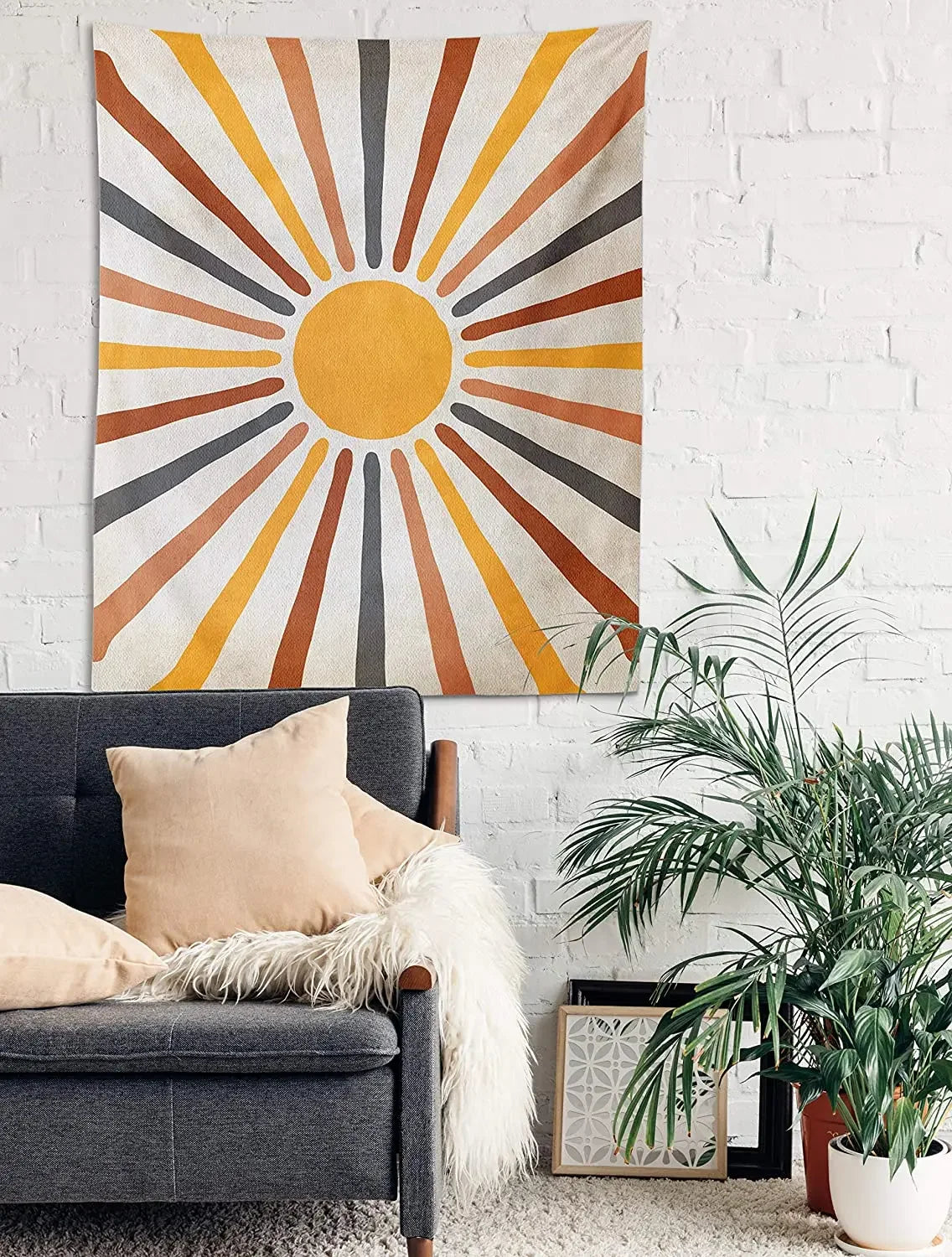 Vintage Sun and Moon Tapestry Retro 70s Rainbow Sunrise Sunset Abstract Boho Wall Hanging Hippie Meditation Bohemian Decor Tapiz