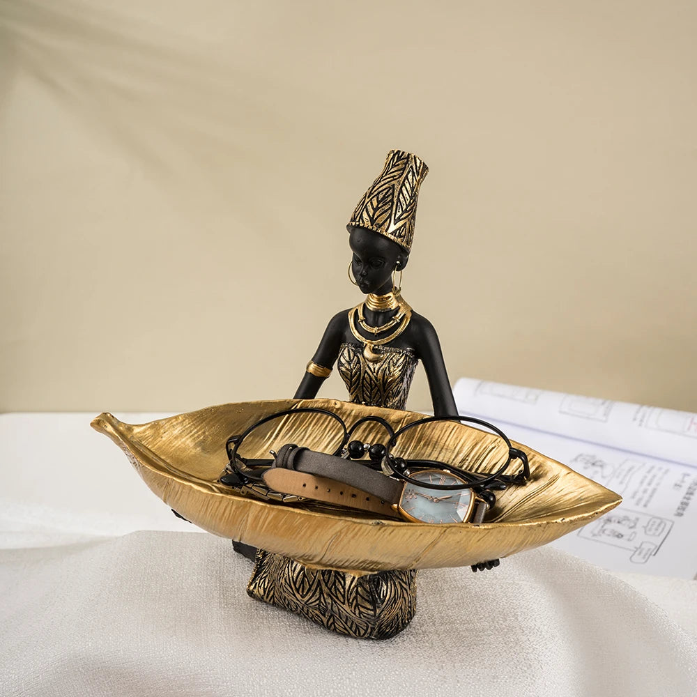 Vilead Black Woman Tray Entrance Porch Decoration Key Candy Holder Container Table Luxury Modern Home Living Room Decor Resin