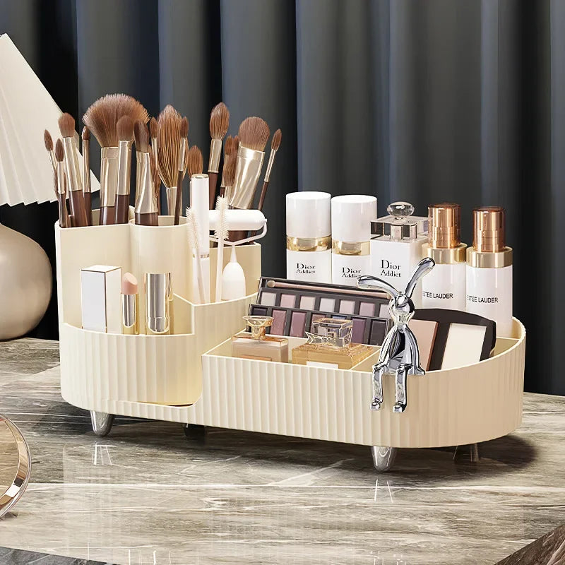 Cosmetics Storage Box Rotating Pen Holder Vanity Table Desktop Makeup Brush Organizer Lipstick Eyeshadow Powder Puff Shelf --